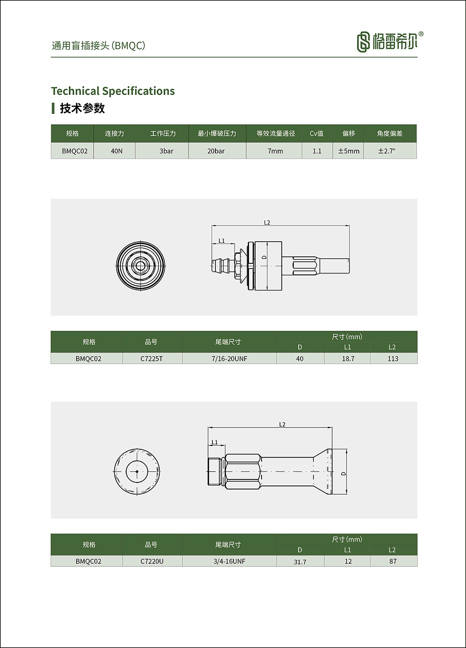 C72系列盲插快速接头选型表