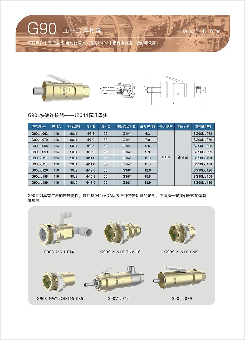 G90L系列压杆式无损连接器选型表